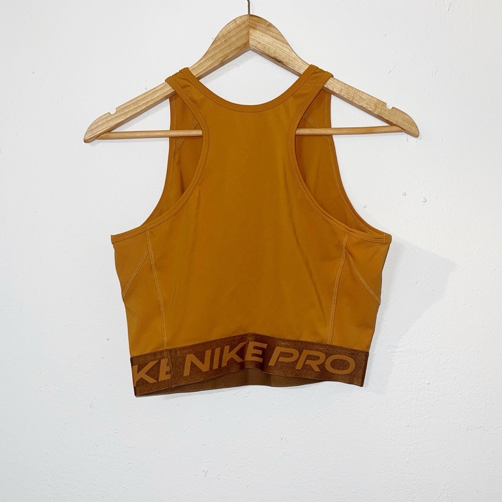 Nike pro Dri-fit Nike mustard yellow high neck longline crop top sports bra - Picture 8 of 9